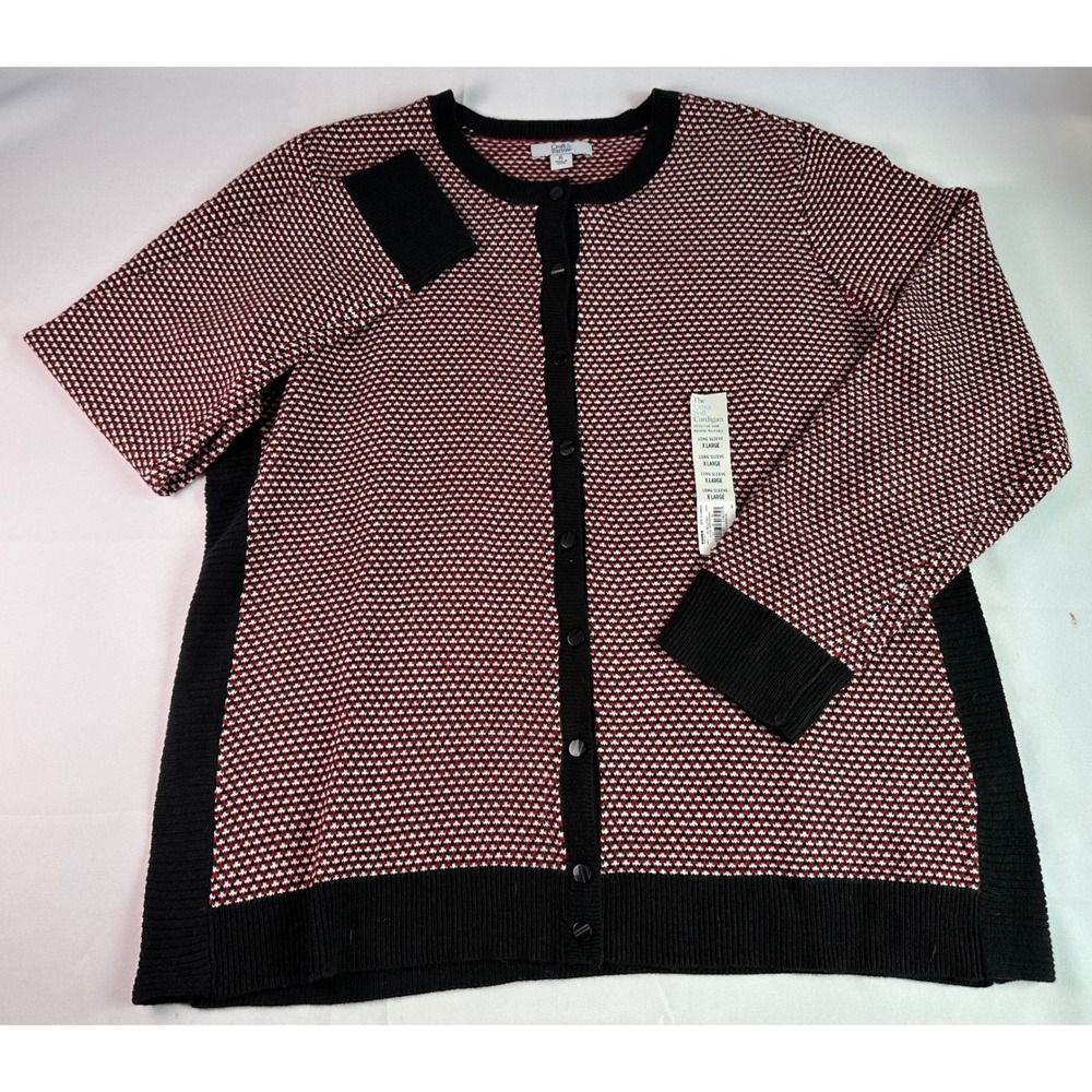 NWT Croft & Barrow XL Cardigan Sweater Button Front Red White Black Knit Women's